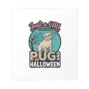 Pug Halloween Meisje Vintage Vector Design_1 Notitieblok