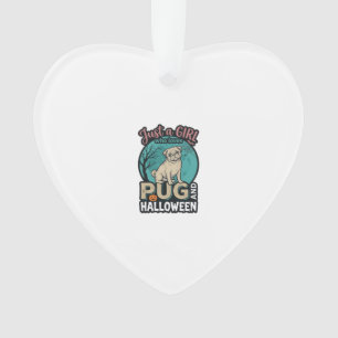 Pug Halloween Meisje Vintage Vector Design_1 Ornament