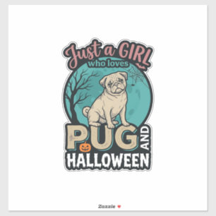 Pug Halloween Meisje Vintage Vector Design_1 Sticker