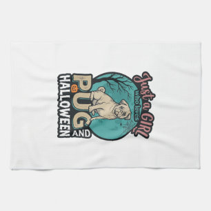 Pug Halloween Meisje Vintage Vector Design_1 Theedoek
