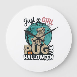 Pug Halloween Meisje Vintage Vector Design (2)_1 Grote Klok