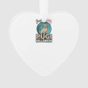 Pug Halloween Meisje Vintage Vector Design (2)_1 Ornament