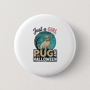 Pug Halloween Meisje Vintage Vector Design (2)_1 Ronde Button 5,7 Cm
