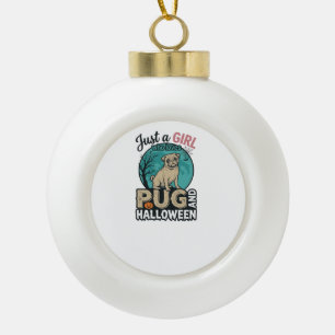 Pug Halloween Meisje Vintage Vector Ontwerp (2)_1 Keramische Bal Ornament
