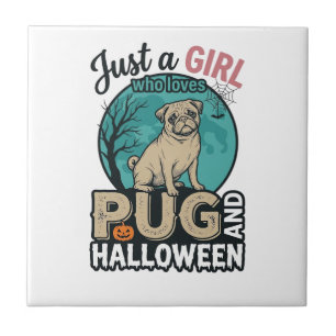 Pug Halloween Meisje Vintage Vector Ontwerp (2)_1 Tegeltje