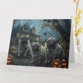 Pug Halloween Nacht Doggy Delight Kaart (Gele Bloem)