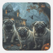 Pug Halloween Nacht Doggy Delight Vierkante Sticker (Voorkant)