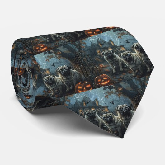 Pug Halloween Nacht Hond Delight Stropdas (Opgerold)