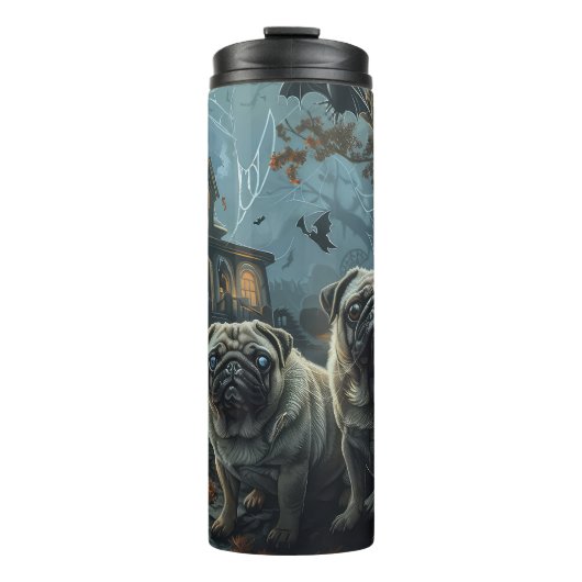 Pug Halloween Nacht Hondendeloosheid Thermosbeker (Voorkant)