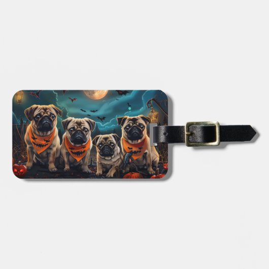 Pug Halloween Spooky Bagagelabel (Voorkant horizontaal)