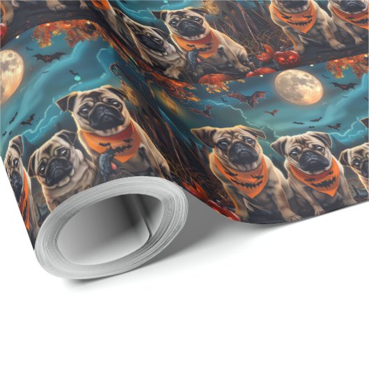 Pug Halloween Spooky Cadeaupapier (Rol Hoek)