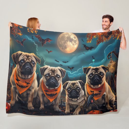 Pug Halloween Spooky Fleece Deken (In situ)