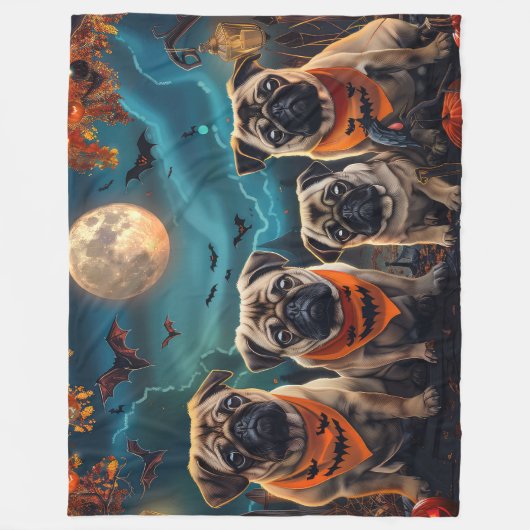 Pug Halloween Spooky Fleece Deken (Voorkant)