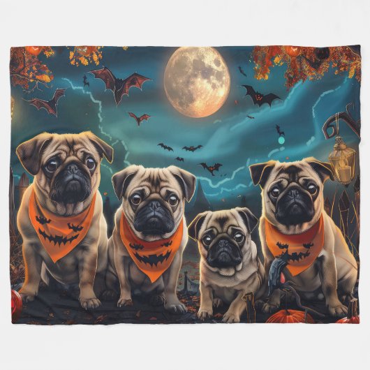 Pug Halloween Spooky Fleece Deken (Voorkant (Horizontaal))