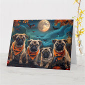 Pug Halloween Spooky Kaart (Gele Bloem)