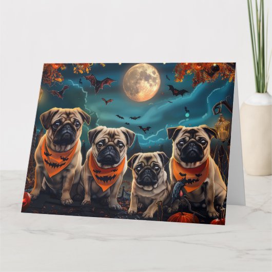 Pug Halloween Spooky Kaart (Voorkant)