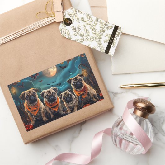 Pug Halloween Spooky Rechthoekige Sticker (Geschenken)