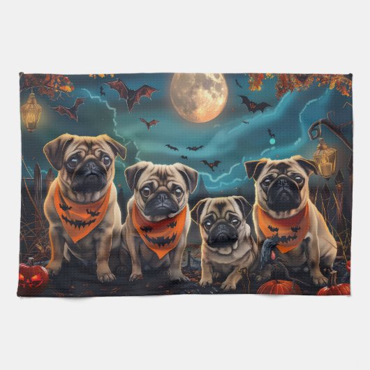 Pug Halloween Spooky Theedoek (Horizontaal)