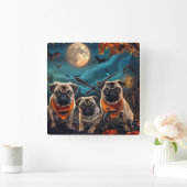 Pug Halloween Spooky Vierkante Klok (Huis)