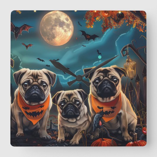 Pug Halloween Spooky Vierkante Klok (Voorkant)
