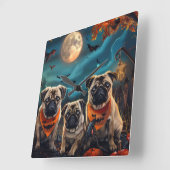 Pug Halloween Spooky Vierkante Klok (Hoek)