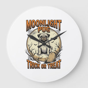Pug Halloween T-shirt met vintage gegraveerde maan Grote Klok