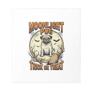 Pug Halloween T-shirt met vintage gegraveerde maan Notitieblok