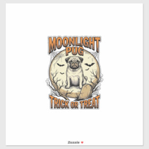 Pug Halloween T-shirt met vintage gegraveerde maan Sticker