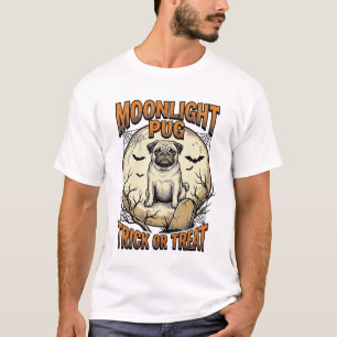 Pug Halloween T-shirt met vintage gravure maan_1