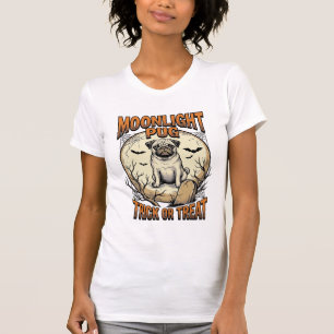 Pug Halloween T-shirt met vintage gravure maan_1