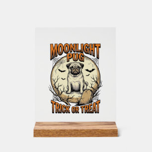 Pug Halloween T-shirt met vintage gravure maan_1 Acryl Bord