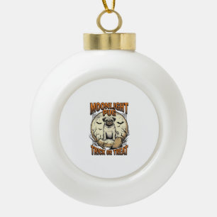 Pug Halloween T-shirt met vintage gravure maan_1 Keramische Bal Ornament