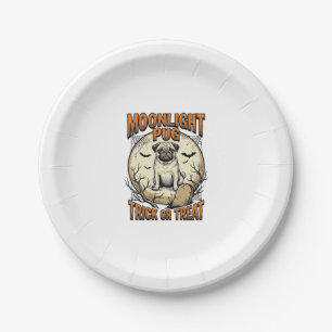 Pug Halloween T-shirt met vintage gravure maan_1 Papieren Bordje