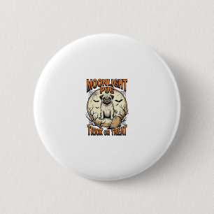 Pug Halloween T-shirt met vintage gravure maan_1 Ronde Button 5,7 Cm