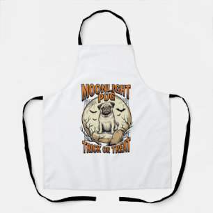 Pug Halloween T-shirt met vintage gravure maan_1 Schort