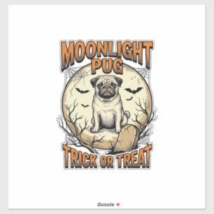 Pug Halloween T-shirt met vintage gravure maan_1 Sticker