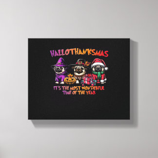 Pug Halloween Thanksgiving Christmas Classic T-Shi Canvas Afdruk