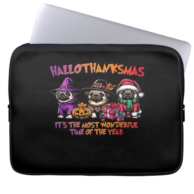 Pug Halloween Thanksgiving Christmas Classic T-Shi Laptop Sleeve (Voorkant)