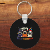 Pug Halloween Thanksgiving Christmas Gelukkig Hall Sleutelhanger (Voorkant)