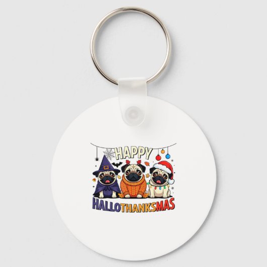 Pug Halloween Thanksgiving Christmas Happy Halloth Sleutelhanger (Voorkant)