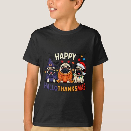 Pug Halloween Thanksgiving Christmas Happy Halloth T-shirt (Voorkant)