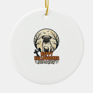 Pug Halloween Trick or Treat Vintage Gravure Ontwe Keramisch Ornament