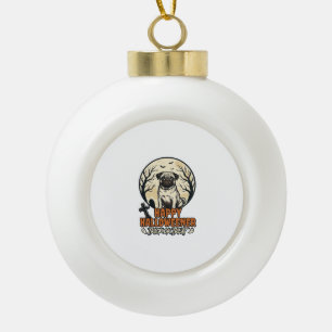 Pug Halloween Trick or Treat Vintage Gravure Ontwe Keramische Bal Ornament