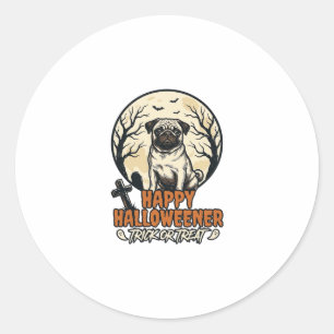 Pug Halloween Trick or Treat Vintage Gravure Ontwe Ronde Sticker