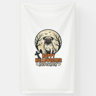 Pug Halloween Trick or Treat Vintage Gravure Ontwe Spandoek