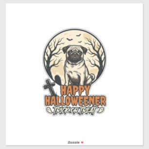 Pug Halloween Trick or Treat Vintage Gravure Ontwe Sticker