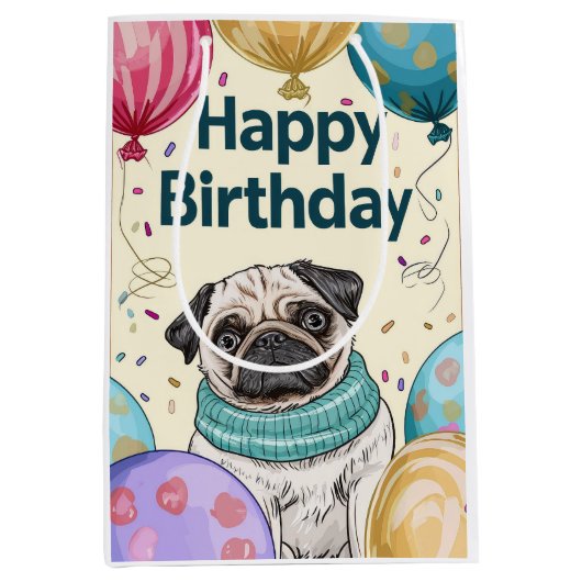 Pug Happy Birthday Medium Cadeauzakje (Voorkant)