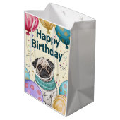 Pug Happy Birthday Medium Cadeauzakje (Achterkant Gekanteld)