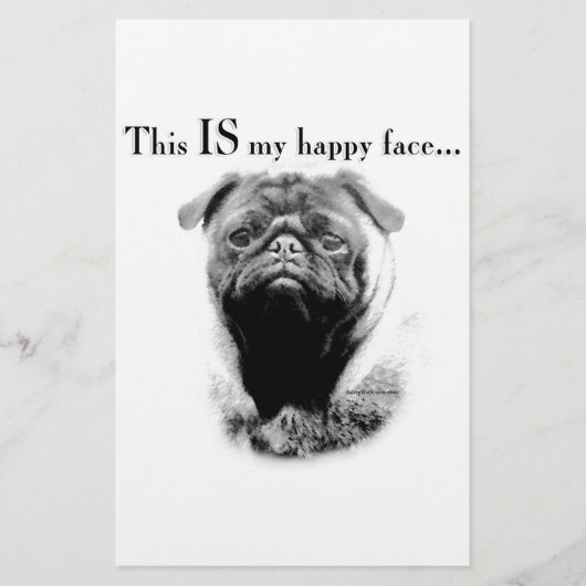 Pug Happy Face Briefpapier (Voorkant)