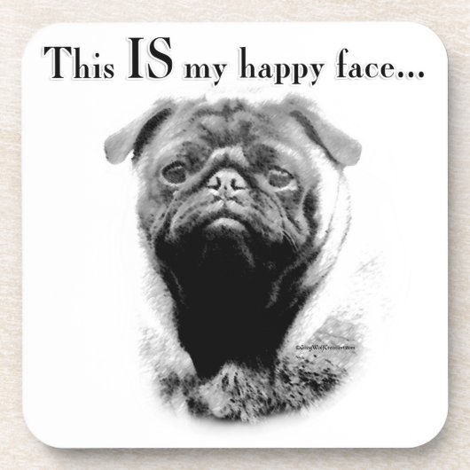 Pug Happy Face Drankjes Onderzetter (Voorkant)